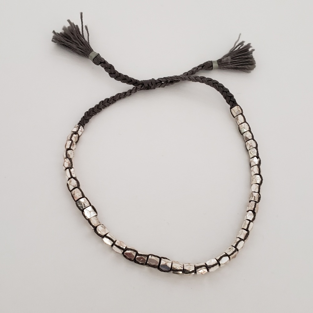 Handmade Silver Beaded Cord Pull Bracelet
